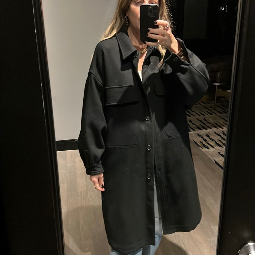 Zara black wool shirt jacket size s